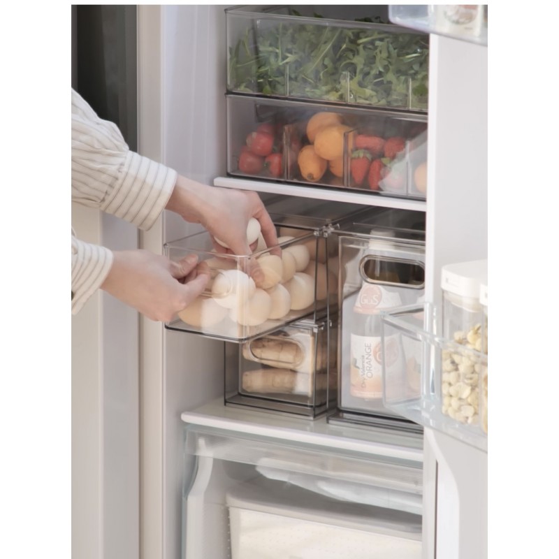 Shopwithgreen 냉장고 정리함(인출식 서랍 포함), 서랍형 투명 냉장고 서랍 정리함(손잡이 포함), 플라스틱 주방 식료품 저장실 보관 용기(1개 높이)