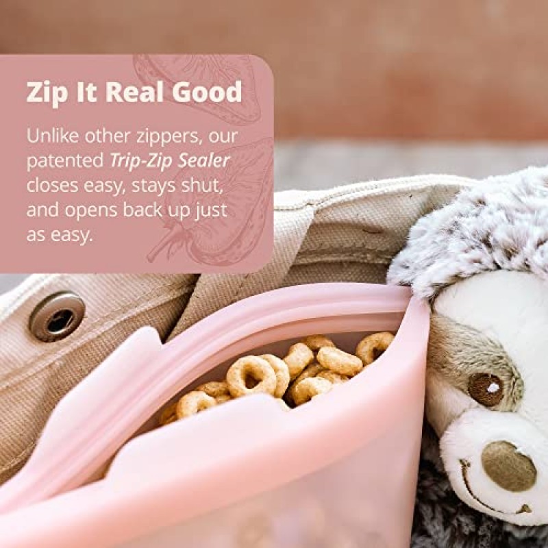 식품 보관, 냉동고, 전자레인지 및 오븐용 재사용 가능한 실리콘 용기 안전한 샌드위치 용기, 세인트루이스에서 디자인됨(4개 세트 전체), 코랄 핑크)