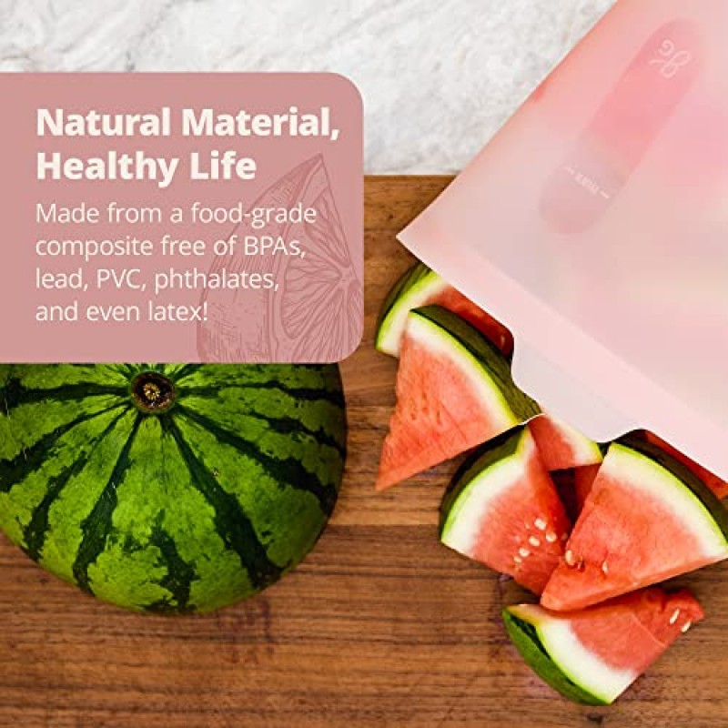 식품 보관, 냉동고, 전자레인지 및 오븐용 재사용 가능한 실리콘 용기 안전한 샌드위치 용기, 세인트루이스에서 디자인됨(4개 세트 전체), 코랄 핑크)