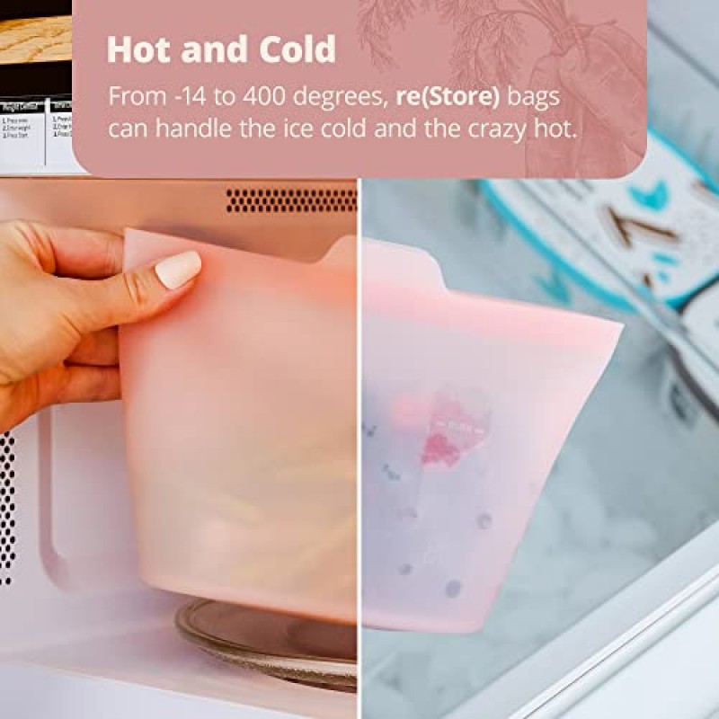 식품 보관, 냉동고, 전자레인지 및 오븐용 재사용 가능한 실리콘 용기 안전한 샌드위치 용기, 세인트루이스에서 디자인됨(4개 세트 전체), 코랄 핑크)