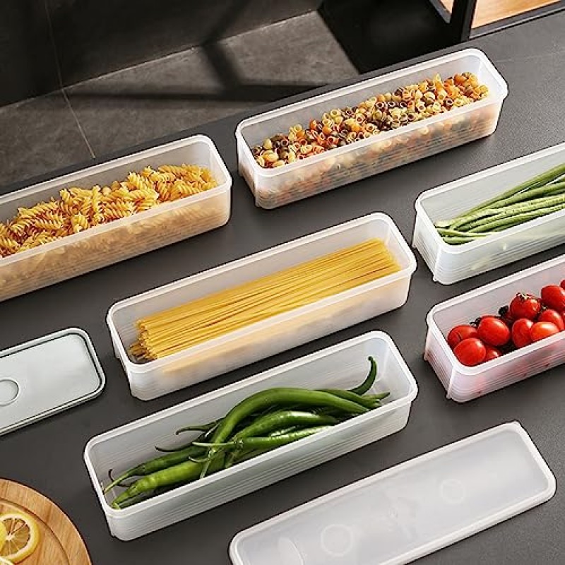 FEOOWV 뚜껑이 있는 파스타 보관 용기 6개 세트, 밀폐형 스파게티 국수 홀더 직사각형 젓가락 보관 상자 냉장고용 밀봉 국수 용기, 주방 식료품 저장실(혼합 색상)