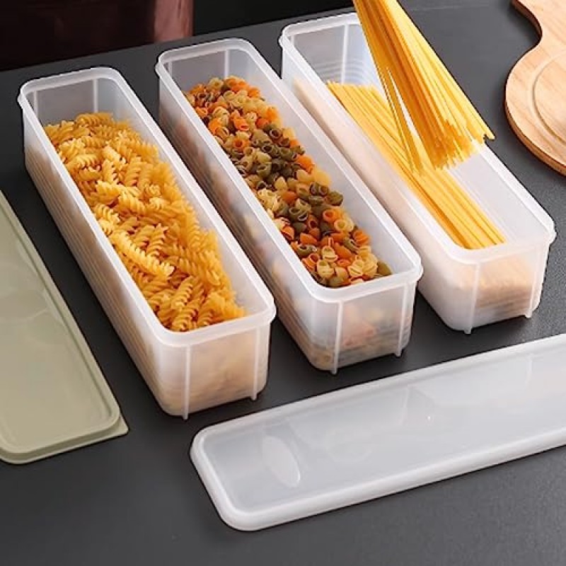 FEOOWV 뚜껑이 있는 파스타 보관 용기 6개 세트, 밀폐형 스파게티 국수 홀더 직사각형 젓가락 보관 상자 냉장고용 밀봉 국수 용기, 주방 식료품 저장실(혼합 색상)