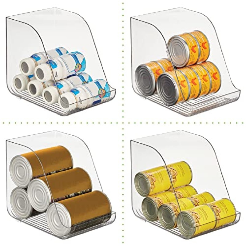 mDesign 콤팩트한 플라스틱 주방 및 키가 큰 스키니 탄산음료/팝 캔용 식품 저장실 수납 정리함 - 주방, 식료품 저장실, 냉장고 - 투명