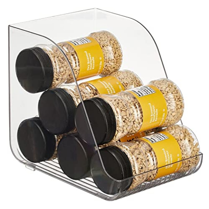 mDesign 콤팩트한 플라스틱 주방 및 키가 큰 스키니 탄산음료/팝 캔용 식품 저장실 수납 정리함 - 주방, 식료품 저장실, 냉장고 - 투명