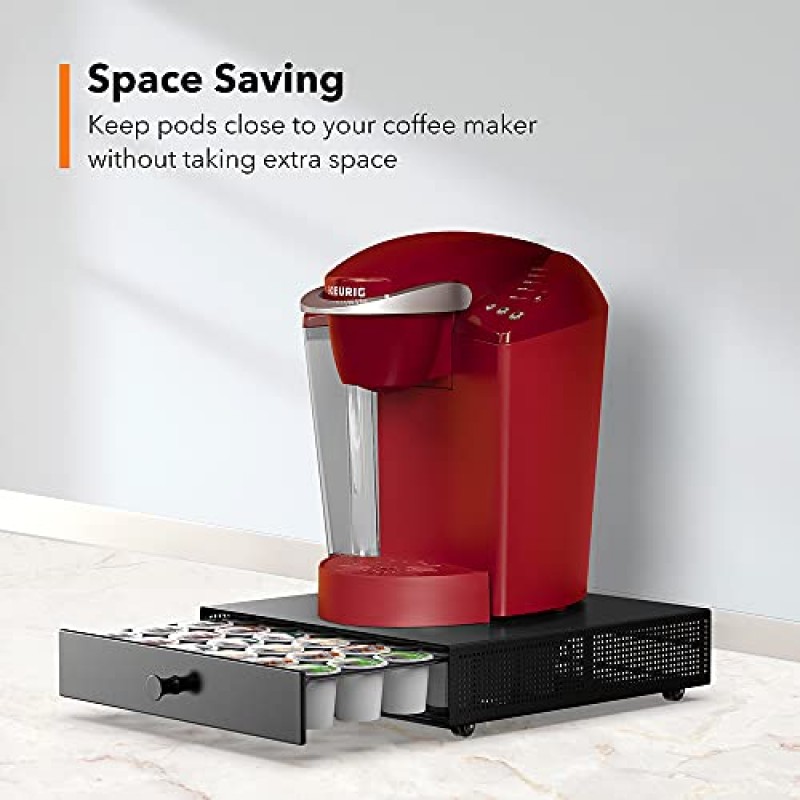 SICHEER K 컵 정리 보관 서랍 제조기 K 컵 홀더 슬라이딩 트레이 풀아웃 커피 포드 정리 롤링 스탠드 수조 랙 Dolce Gusto 캡슐 Keurig 액세서리와 호환 가능