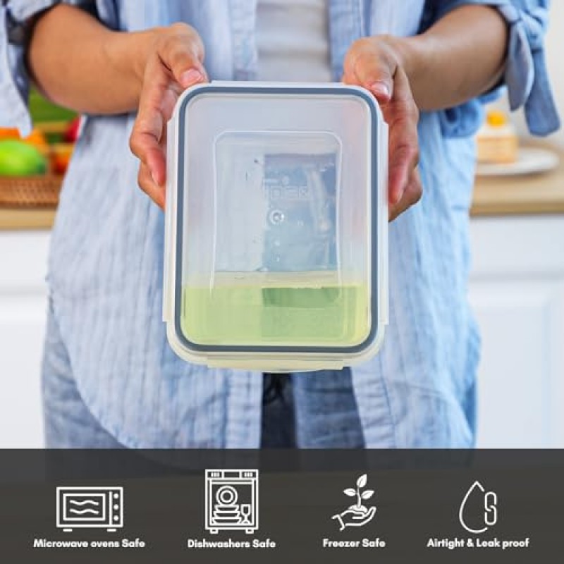 Moretoes 54개 뚜껑이 있는 밀폐형 식품 보관 용기, 스냅 뚜껑 27개 및 중첩 용기 27개 주방용 라벨이 있는 플라스틱 쌓을 수 있는 용기, 냉장고 정리, BPA 없음, 식기 세척기 사용 가능 전자레인지 안전
