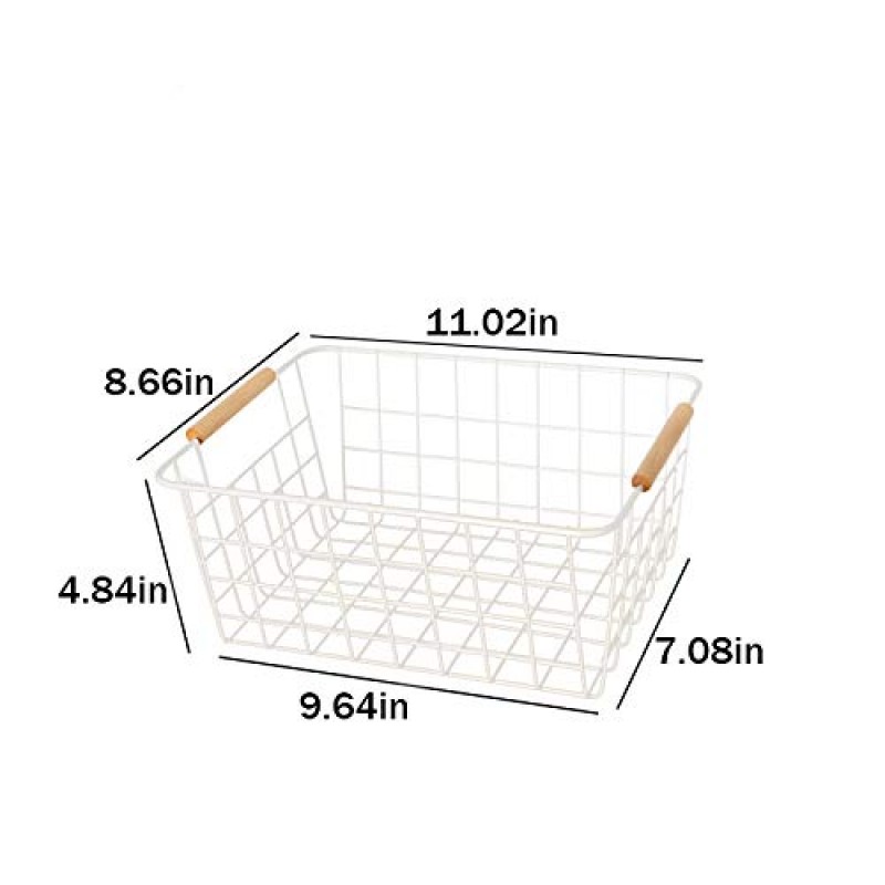 손잡이가 있는 LeleCAT 흰색 와이어 바구니 주방용 와이어 보관 정리 바구니, 캐비닛, 식품 저장실, 옷장, 침실용 가정용 냉장고 - 4개 세트(흰색)