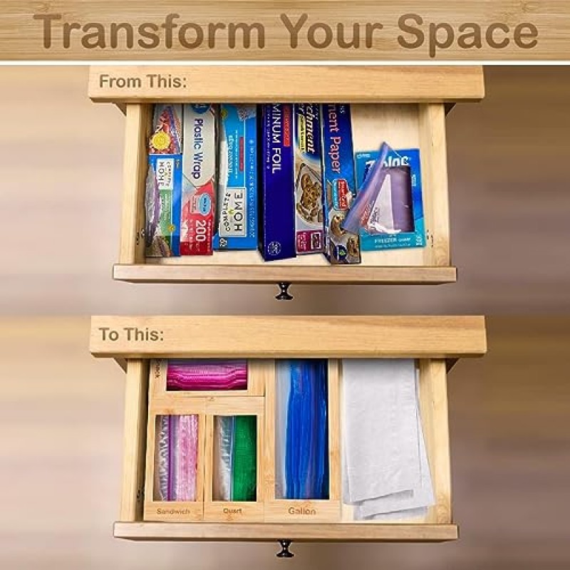 Bartnelli 지플락 가방 정리함 주방 서랍 정리용 보관함, 플라스틱 샌드위치 Baggie 홀더 디스펜서 | 모든 브랜드 및 크기와 호환 가능