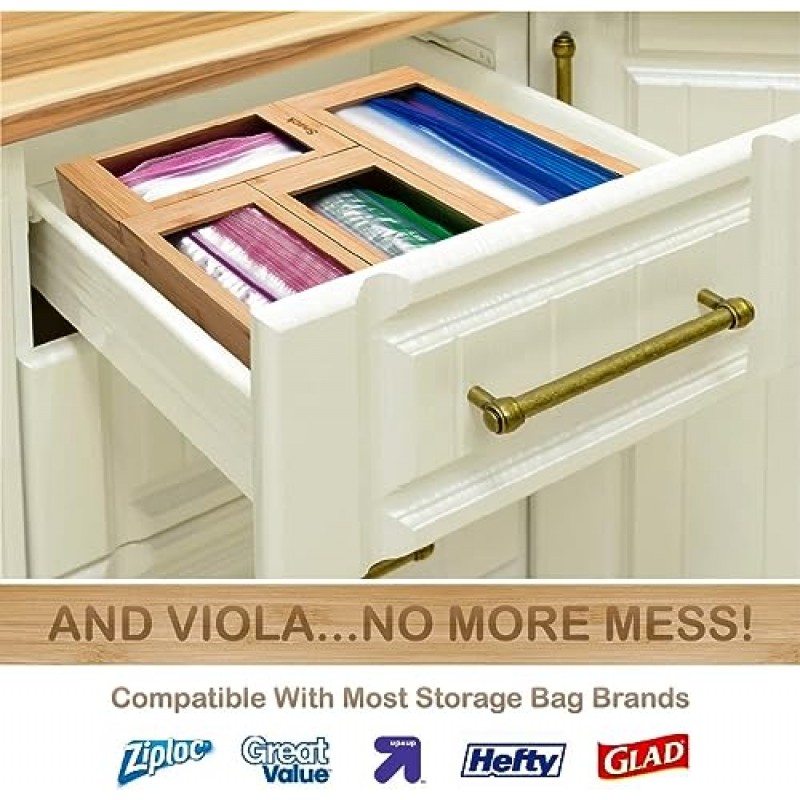 Bartnelli 지플락 가방 정리함 주방 서랍 정리용 보관함, 플라스틱 샌드위치 Baggie 홀더 디스펜서 | 모든 브랜드 및 크기와 호환 가능