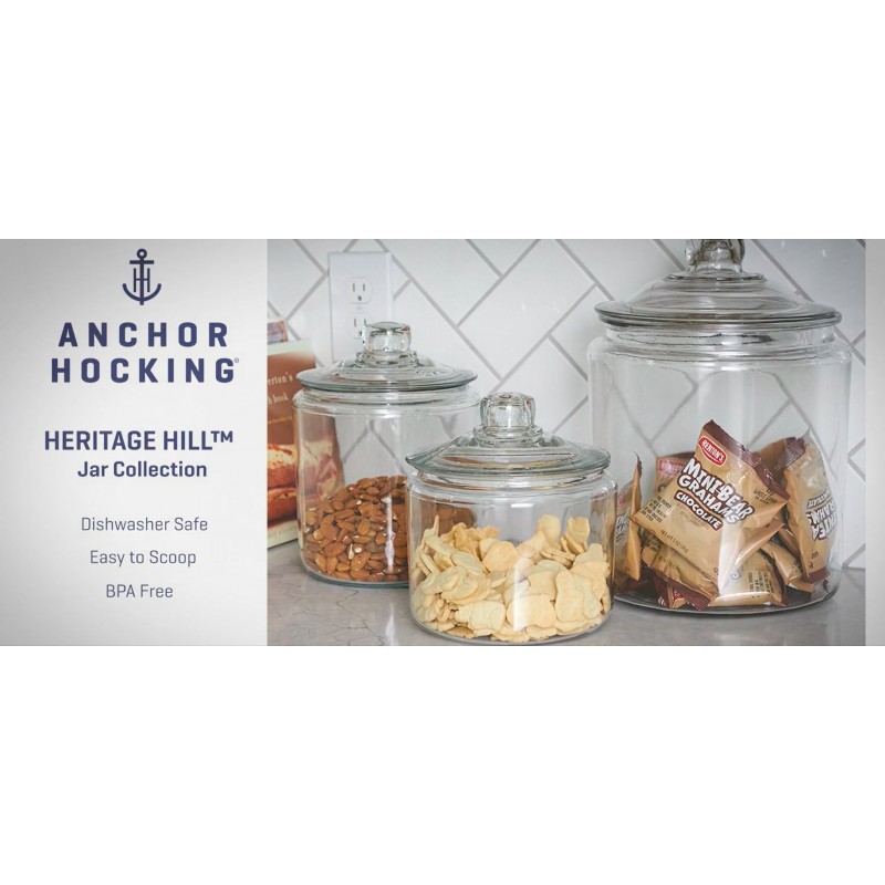 Anchor Hocking Heritage Hill 뚜껑이 있는 1갤런 유리병, 2개 세트