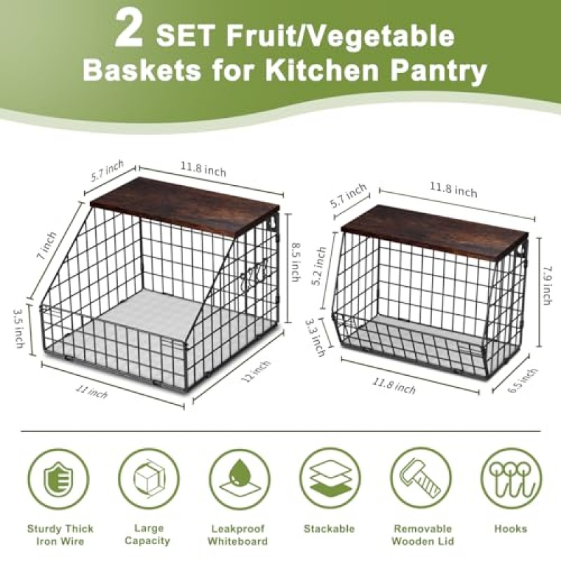 과일 및 야채 보관함, 벽걸이형 철망 바구니 2개 세트, 주방 카운터용 과일 바구니, 걸이식 과일 바구니, 감자 양파 바구니, 정리용 철망 바구니, 조리대 정리용 식료품 저장실
