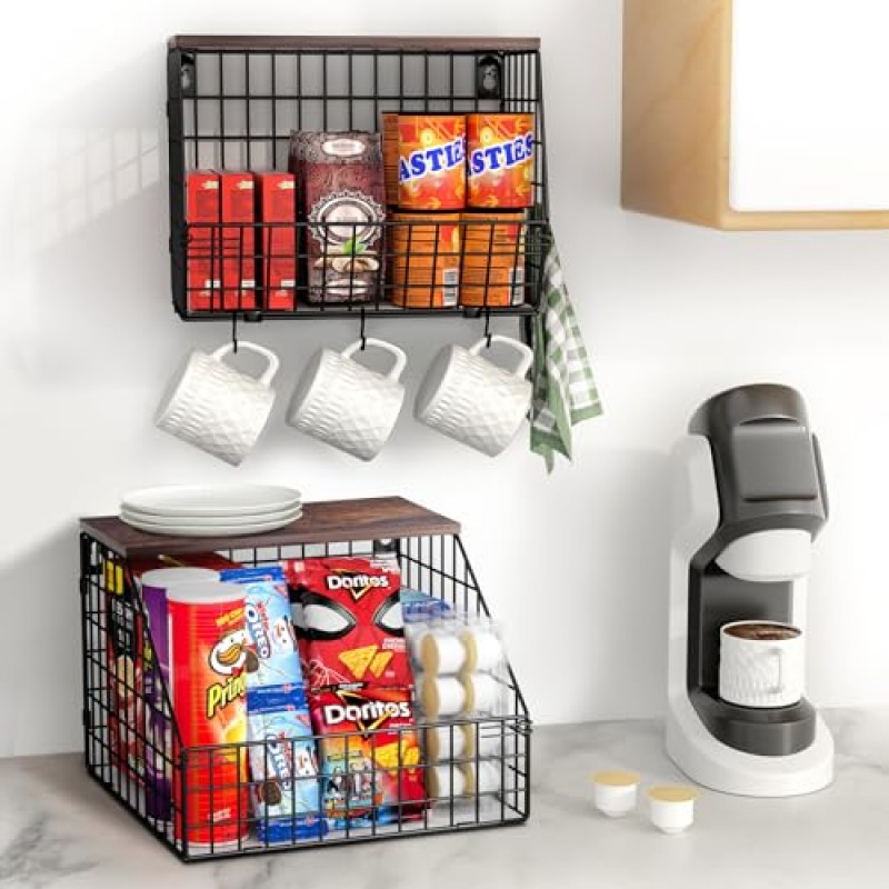 과일 및 야채 보관함, 벽걸이형 철망 바구니 2개 세트, 주방 카운터용 과일 바구니, 걸이식 과일 바구니, 감자 양파 바구니, 정리용 철망 바구니, 조리대 정리용 식료품 저장실
