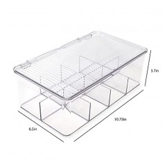 아이작 제이콥스 분할형 투명 플라스틱 정리함(10.75인치 x 6.5인치 x 3.7인치), 경첩식 뚜껑 포함, 티백, 공예품, 사무용품, 화장품, 보석류, BPA 무함유, 식품 안전 식료품 저장실 용기용 쌓을 수 있는 보관함