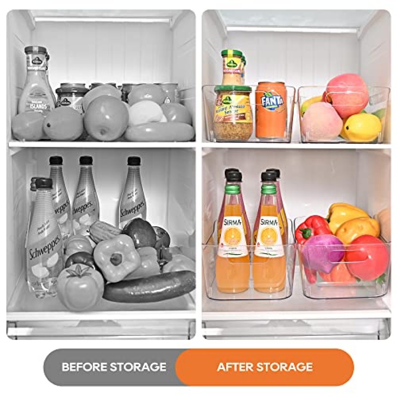 upmd 투명 플라스틱 보관함 보관함 식품 저장실 냉장고 6팩 쌓을 수 있는 냉장고 주방 음식 가정용 용기 주방, 냉동고, 캐비닛, 침실, 욕실용 손잡이가 있는 BPA 무료