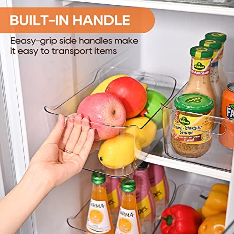 upmd 투명 플라스틱 보관함 보관함 식품 저장실 냉장고 6팩 쌓을 수 있는 냉장고 주방 음식 가정용 용기 주방, 냉동고, 캐비닛, 침실, 욕실용 손잡이가 있는 BPA 무료