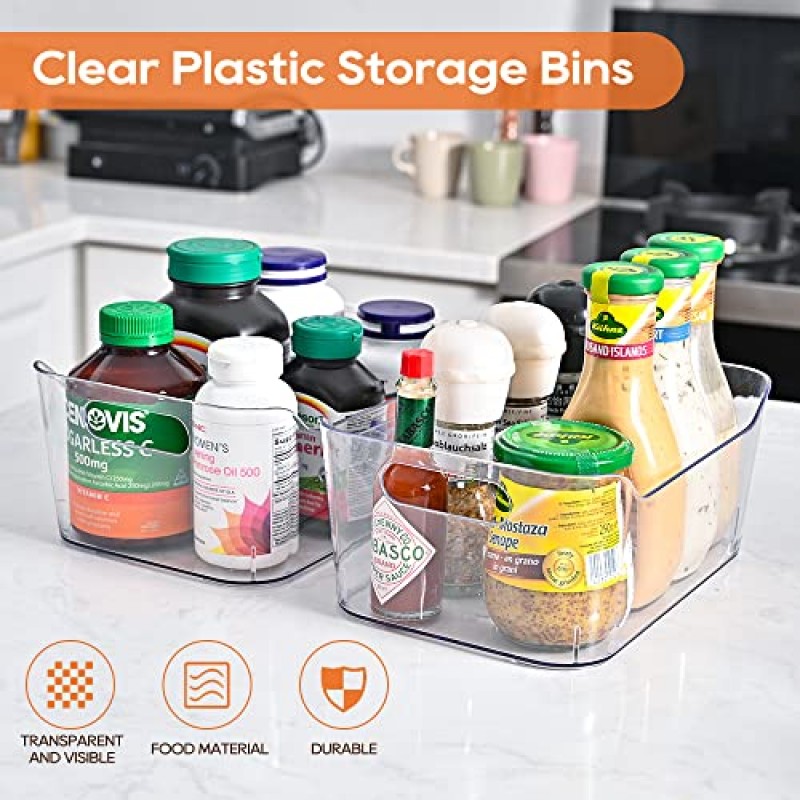 upmd 투명 플라스틱 보관함 보관함 식품 저장실 냉장고 6팩 쌓을 수 있는 냉장고 주방 음식 가정용 용기 주방, 냉동고, 캐비닛, 침실, 욕실용 손잡이가 있는 BPA 무료