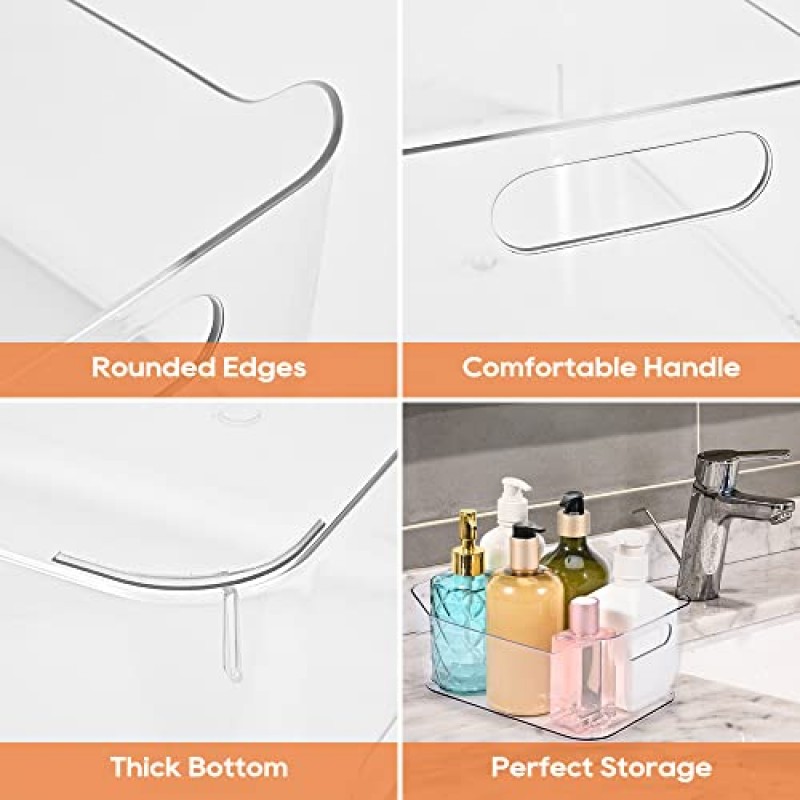 upmd 투명 플라스틱 보관함 보관함 식품 저장실 냉장고 6팩 쌓을 수 있는 냉장고 주방 음식 가정용 용기 주방, 냉동고, 캐비닛, 침실, 욕실용 손잡이가 있는 BPA 무료