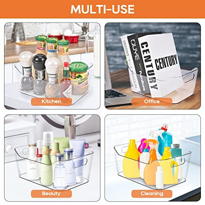 upmd 투명 플라스틱 보관함 보관함 식품 저장실 냉장고 6팩 쌓을 수 있는 냉장고 주방 음식 가정용 용기 주방, 냉동고, 캐비닛, 침실, 욕실용 손잡이가 있는 BPA 무료