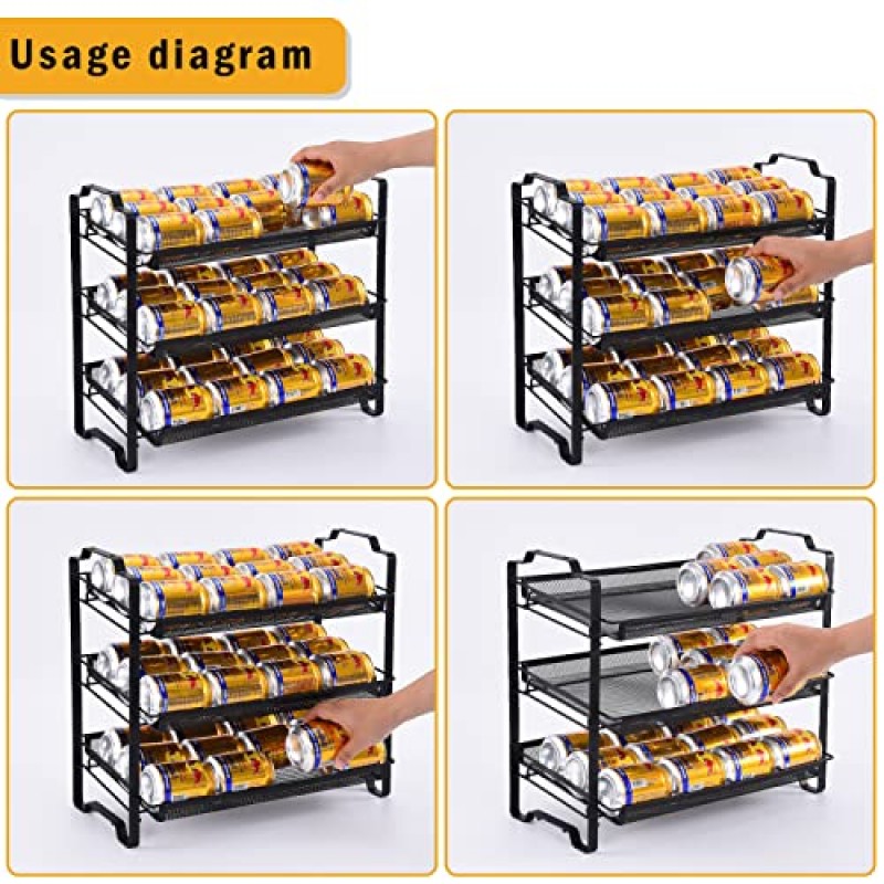 식료품 저장실용 BTideas 캔 정리함, 3단 쌓을 수 있는 캔 랙 정리함, 식료품 저장실용 통조림 정리함, 주방 캐비닛 또는 식료품 저장실용 최대 26개 캔 보관 가능