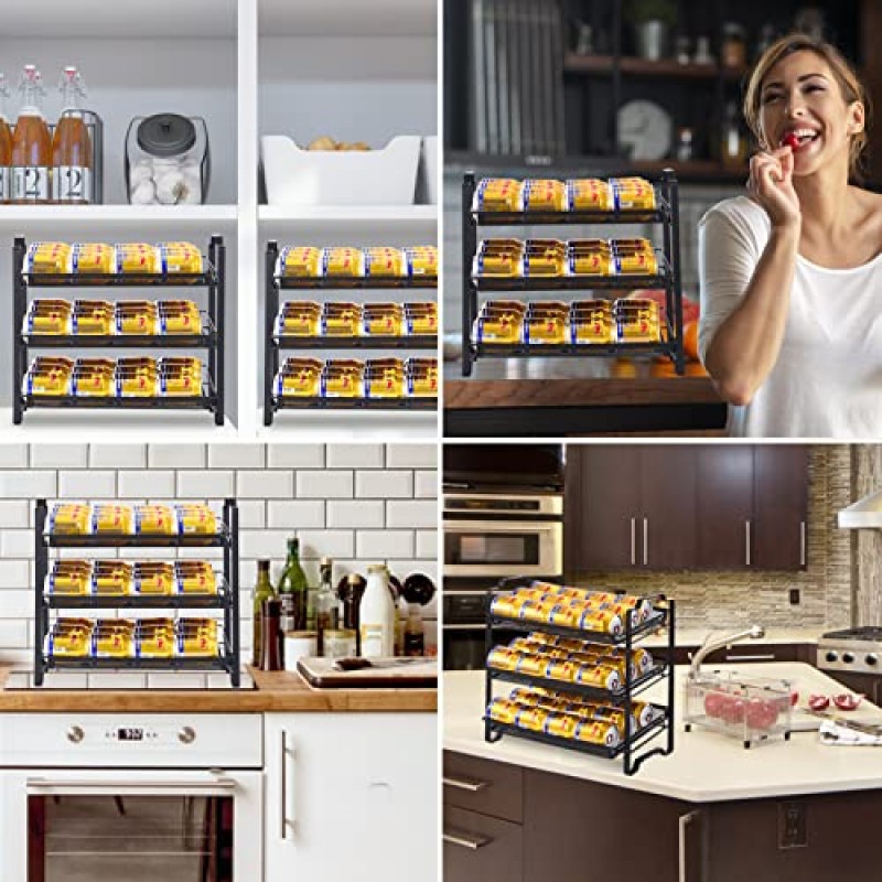 식료품 저장실용 BTideas 캔 정리함, 3단 쌓을 수 있는 캔 랙 정리함, 식료품 저장실용 통조림 정리함, 주방 캐비닛 또는 식료품 저장실용 최대 26개 캔 보관 가능