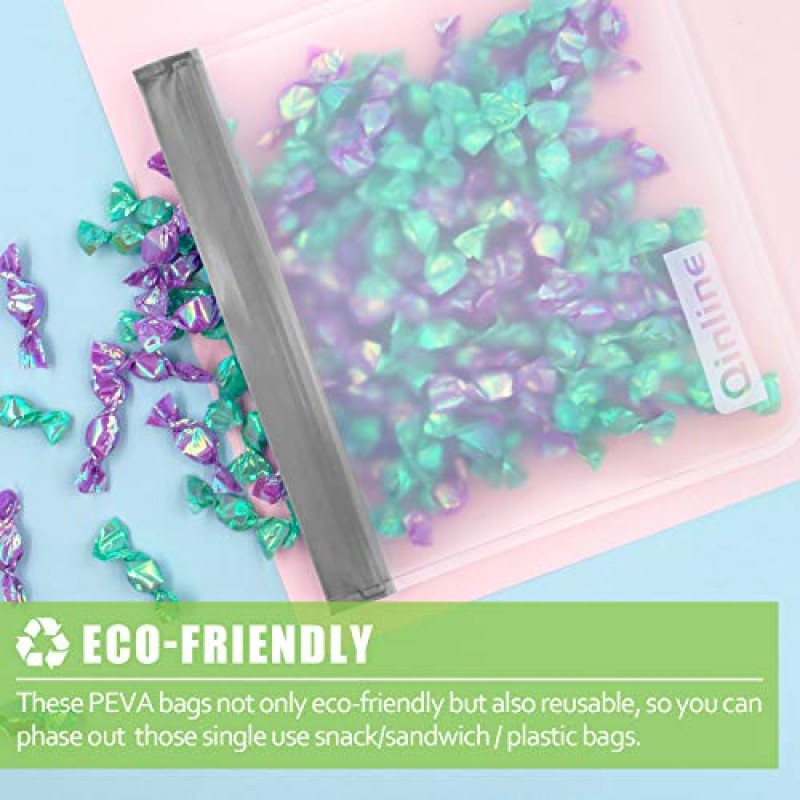 Qinline 재사용 가능한 식품 보관 가방 - 24팩 BPA 무료 냉동고 가방(재사용 가능한 갤런 가방 8개 + 누출 방지 재사용 가능한 샌드위치 가방 8개 + 식품 등급 스낵 가방 8개) 샐러드 과일용 매우 두꺼운 Reusbale 점심 가방