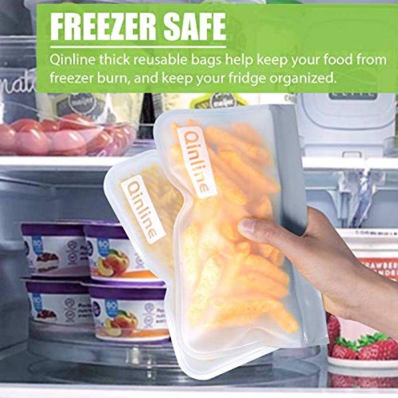 Qinline 재사용 가능한 식품 보관 가방 - 24팩 BPA 무료 냉동고 가방(재사용 가능한 갤런 가방 8개 + 누출 방지 재사용 가능한 샌드위치 가방 8개 + 식품 등급 스낵 가방 8개) 샐러드 과일용 매우 두꺼운 Reusbale 점심 가방