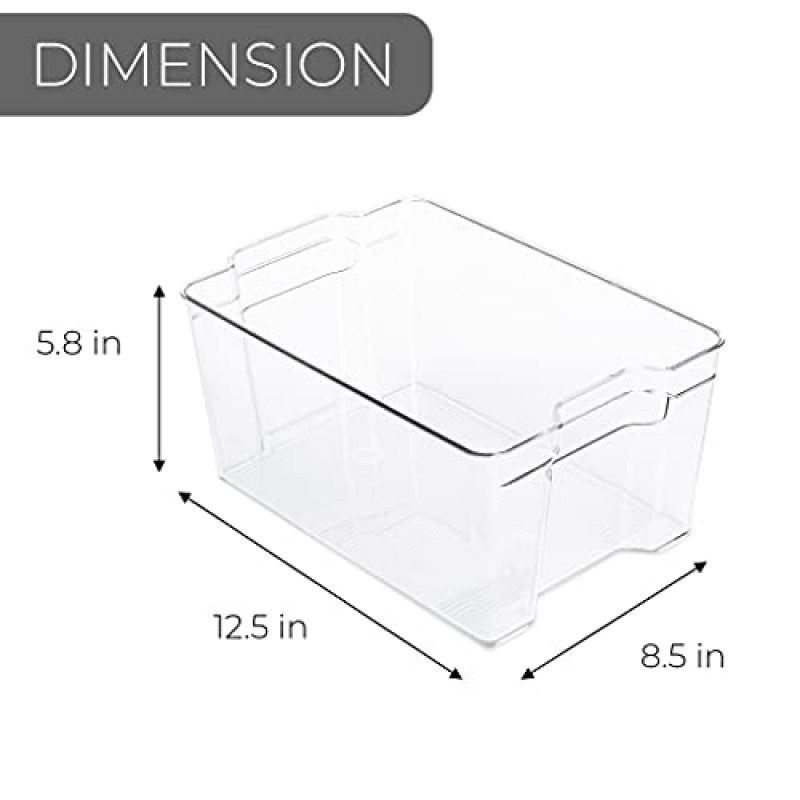 스마트 디자인 냉장고 보관용 쌓을 수 있는 냉장고 정리함 – 높이, 8 x 12인치 – 쉬운 생활을 위한 손잡이가 있는 냉장고 정리 및 보관함 – BPA 프리 플라스틱