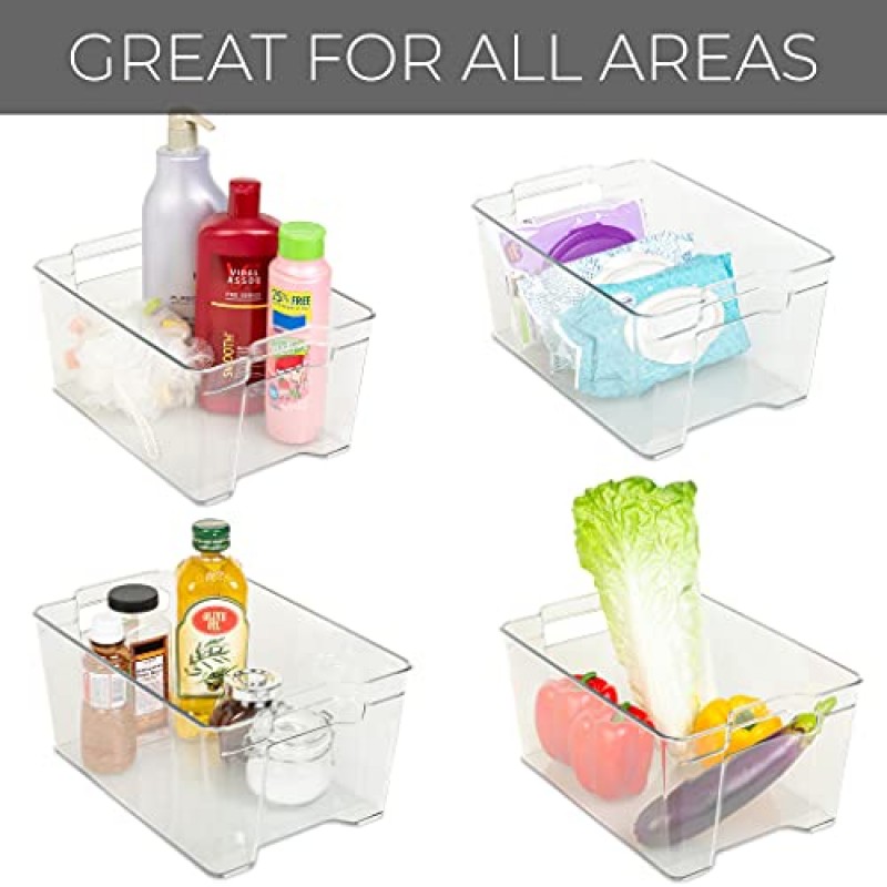 스마트 디자인 냉장고 보관용 쌓을 수 있는 냉장고 정리함 – 높이, 8 x 12인치 – 쉬운 생활을 위한 손잡이가 있는 냉장고 정리 및 보관함 – BPA 프리 플라스틱