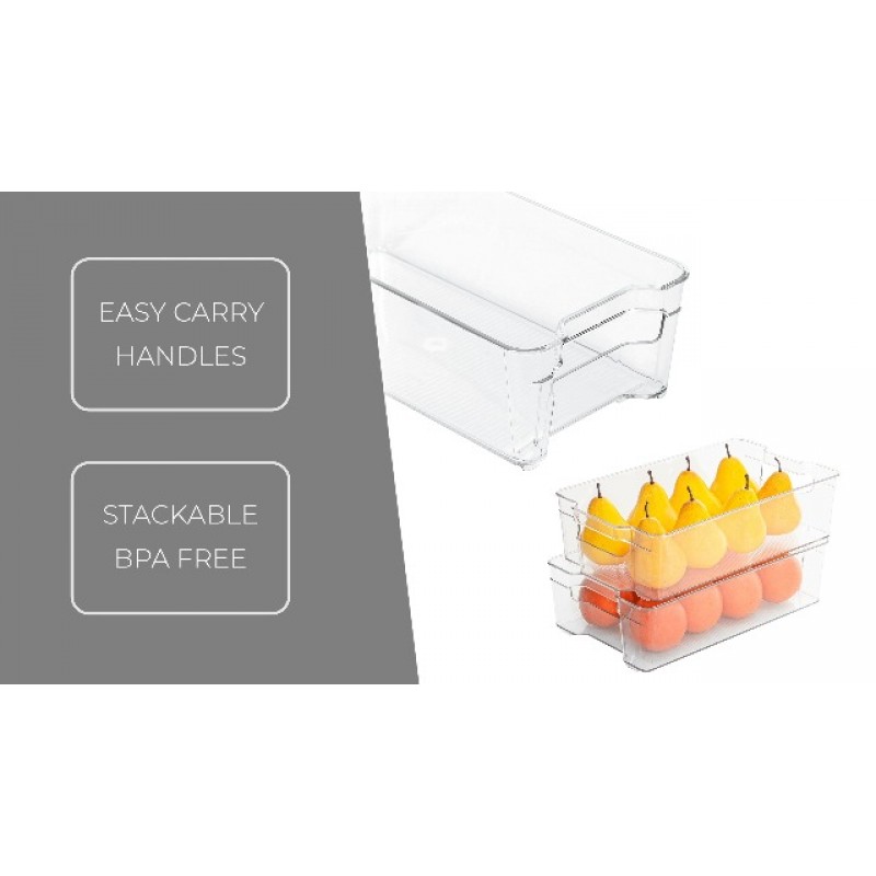 스마트 디자인 냉장고 보관용 쌓을 수 있는 냉장고 정리함 – 높이, 8 x 12인치 – 쉬운 생활을 위한 손잡이가 있는 냉장고 정리 및 보관함 – BPA 프리 플라스틱