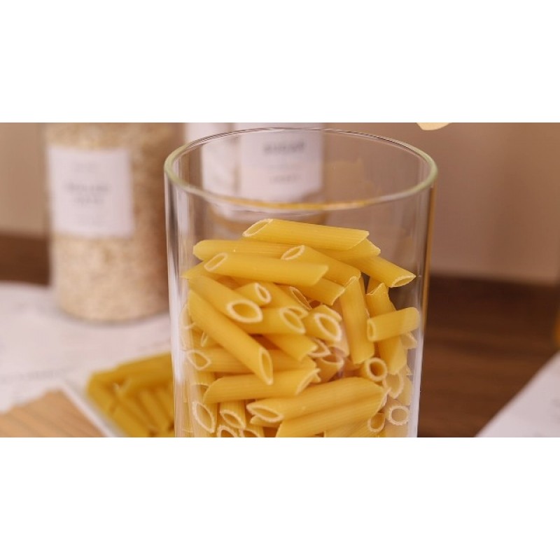 132개의 식료품 저장실 라벨이 미리 인쇄된 5개 유리 식품 저장 용기 - 밀폐된 대나무 뚜껑이 있는 두꺼운(3mm) 유리 저장 용기 - 사탕, 쿠키, 쌀, 설탕, 밀가루용 쌓을 수 있는 주방 용기 세트