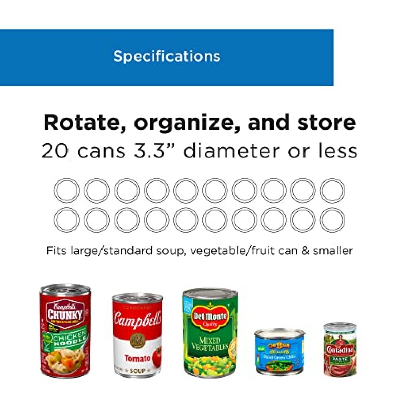 선반 의존성 캔솔리데이터 찬장 20캔 | 식품 저장실용 정리함 | 회전식 통조림 보관 주방 정리함… (20캔)