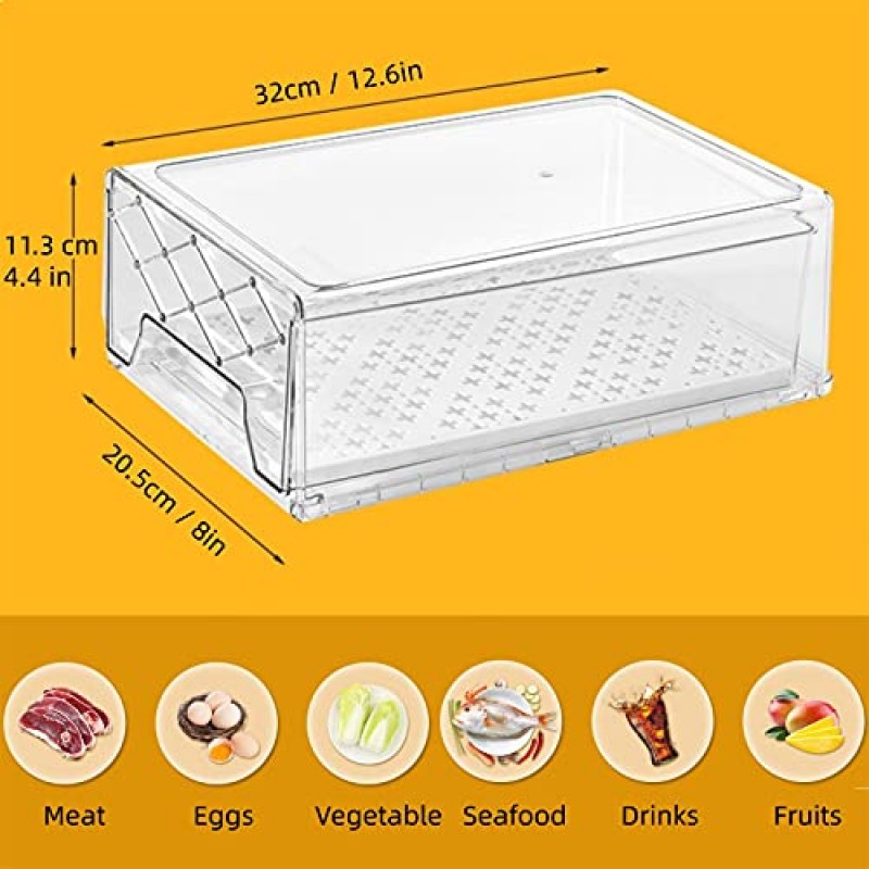 BuonHucs 식품 저장실 정리 및 보관, 냉장고 정리함, 냉장고 인출식 서랍 컨테이너, 주방, 캐비닛, 옷장, 욕실용 쌓을 수 있는 보관함(2 팩, 12.6