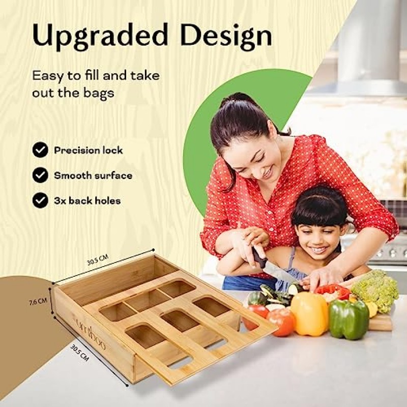 Umiboo 대나무 서랍용 지퍼락 가방 정리함, 지퍼락 가방 정리함, 지퍼락 가방 정리함, 수납 가방 정리함, 주방 서랍용 샌드위치 가방 정리함, 비닐봉지 정리함