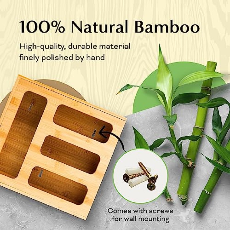 Umiboo 대나무 서랍용 지퍼락 가방 정리함, 지퍼락 가방 정리함, 지퍼락 가방 정리함, 수납 가방 정리함, 주방 서랍용 샌드위치 가방 정리함, 비닐봉지 정리함