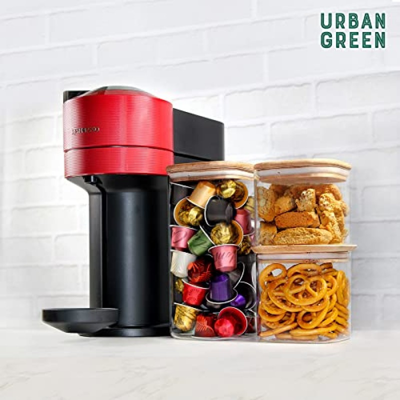 대나무 뚜껑이 있는 도시형 녹색 유리병, 유리 밀폐 용기 세트, 유리 용기, 밀폐 용기, 식료품 저장실 정리 및 보관, 욕실 정리함, 양념병, 밀가루 3팩 포함