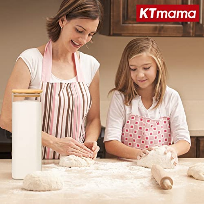 KTMAMA 대나무 뚜껑이 있는 밀폐 식품 저장 용기, 주방 식료품 저장실 정리용 키 큰 유리 저장 용기 3개 세트, 시리얼, 스파게티, 파스타, 국수, 설탕(71온스)에 이상적