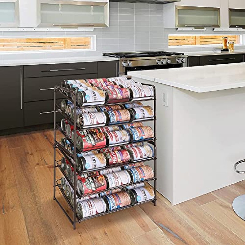 심플한 트렌드의 3단 스택형 캔 랙 정리함, 주방 캐비닛 또는 식료품 저장실용 메쉬 캔 보관 디스펜서, 청동