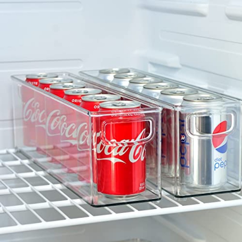 Youngever 2팩 쌓을 수 있는 플라스틱 보관함 정리함, 냉장고용 손잡이가 있는 쌓을 수 있는 보관함, 식료품 저장실(16