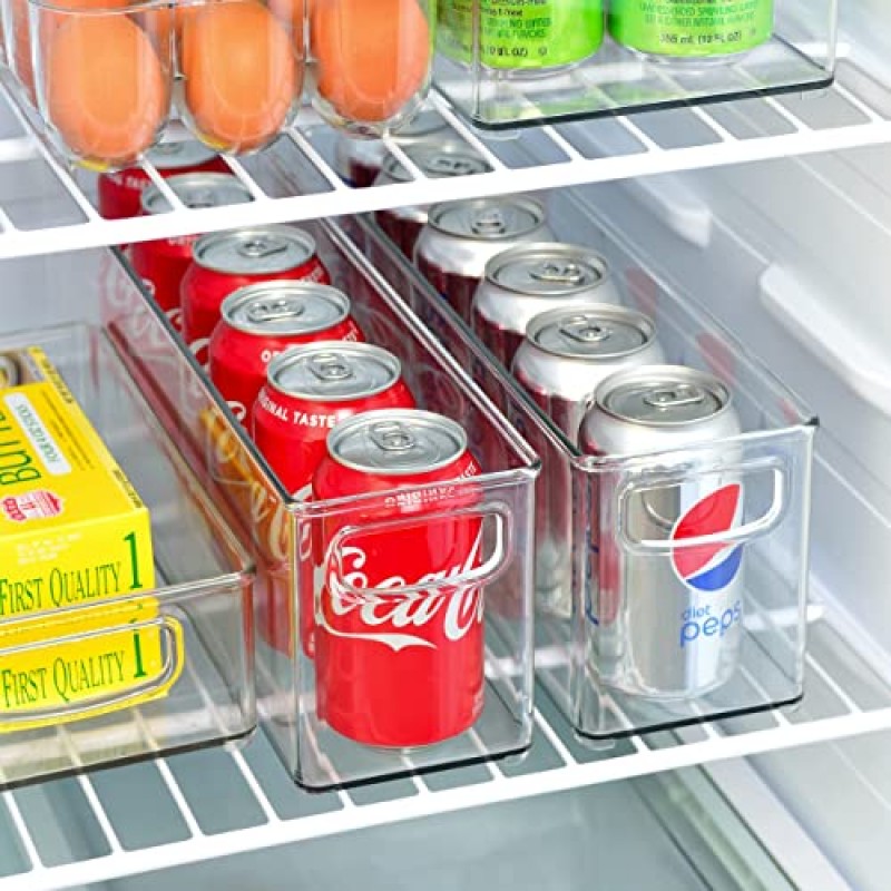 Youngever 2팩 쌓을 수 있는 플라스틱 보관함 정리함, 냉장고용 손잡이가 있는 쌓을 수 있는 보관함, 식료품 저장실(16