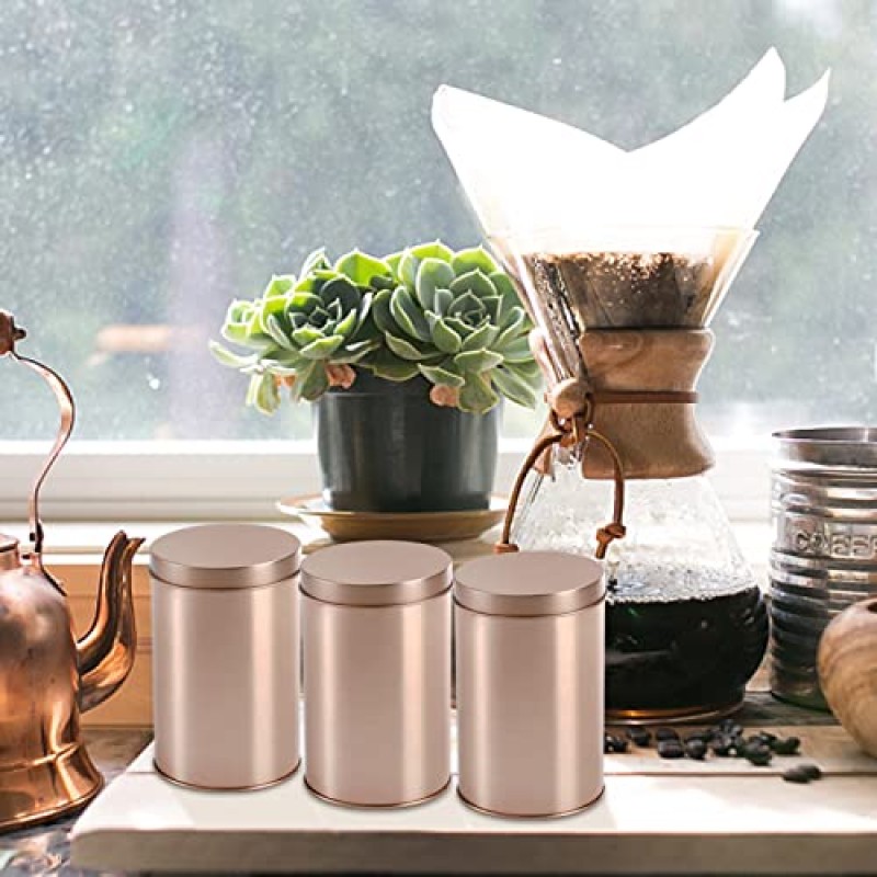 Yesland 밀폐 이중 뚜껑이 있는 6팩 차 주석 용기, 12액체 온스 주석 캔 상자 및 느슨한 차, 커피, 사탕, 허브 및 향신료용 소형 원형 주방 용기(로즈 골드)