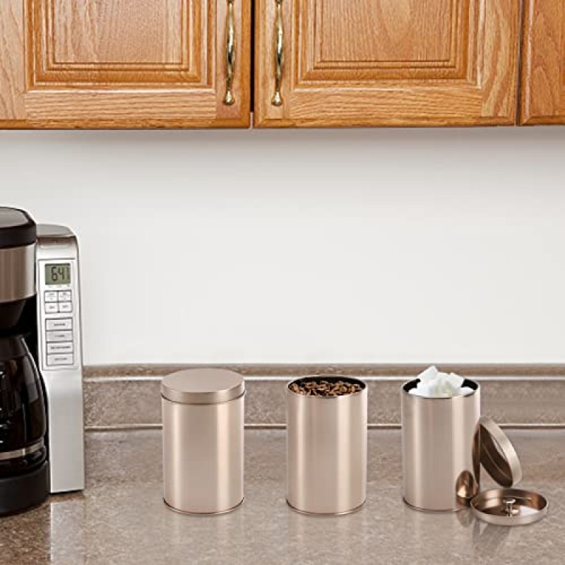 Yesland 밀폐 이중 뚜껑이 있는 6팩 차 주석 용기, 12액체 온스 주석 캔 상자 및 느슨한 차, 커피, 사탕, 허브 및 향신료용 소형 원형 주방 용기(로즈 골드)