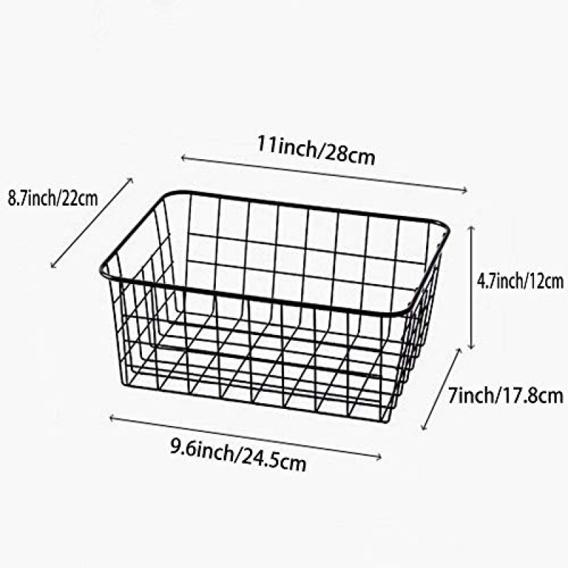 LeleCAT 와이어 보관 바구니, 주방 캐비닛, 식료품 저장실, 욕실, 옷장, 차고, 검정색 4 팩용 손잡이가 있는 금속 와이어 식품 보관 주최자 빈 바구니