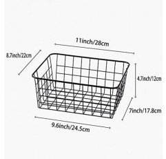 LeleCAT 와이어 보관 바구니, 주방 캐비닛, 식료품 저장실, 욕실, 옷장, 차고, 검정색 4 팩용 손잡이가 있는 금속 와이어 식품 보관 주최자 빈 바구니