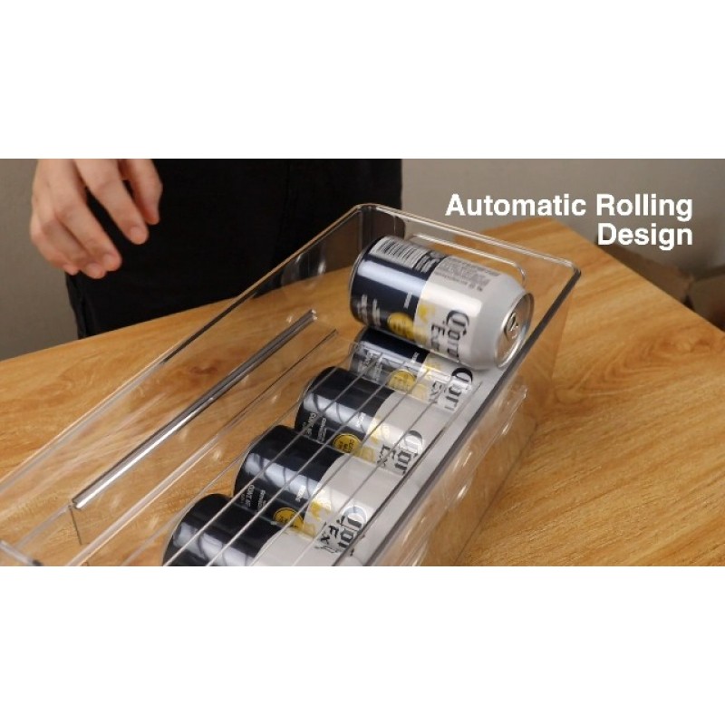 Zyerch 2팩 롤링 소다 캔 디스펜서, 1팩 아이스 볼 제조기, 식품 저장실 정리 및 보관용 냉장고용 2겹 음료 홀더, 투명
