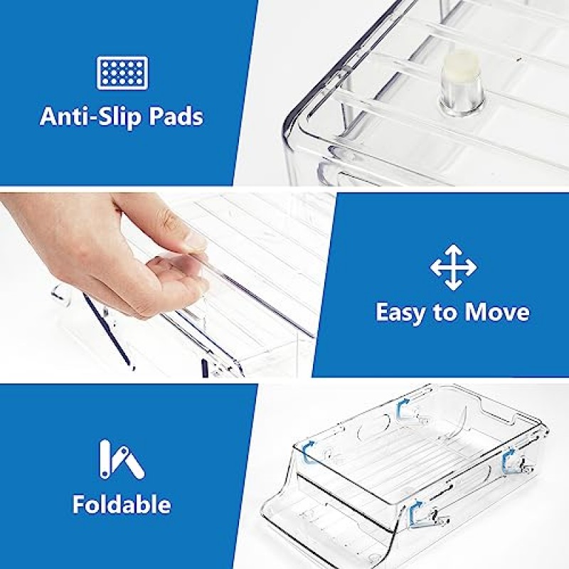 Puricon 대형 접이식 스키니 캔 정리함, 16온스(473ml)/17온스(500ml) 스키니 키 큰 캔용 자동 롤링 음료 디스펜서, 냉장고, 식료품 저장실 및 조리대용 투명하고 공간 절약형 보관함 - 1팩