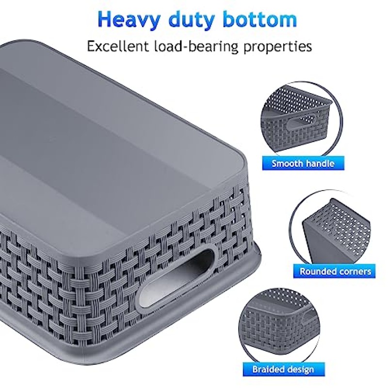 12 팩 플라스틱 보관 바구니, 정리용 작은 바구니, 플라스틱 보관함 고리버들 식료품 저장실 정리함 세탁실, 욕실, 침실, 주방, 캐비닛, 조리대용 가정용 장난감