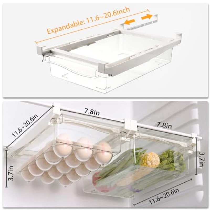 URALFA 2팩 냉장고 서랍 정리함, 과일 및 야채용 냉장고 서랍, 냉장고 정리함 및 보관함, 0.6