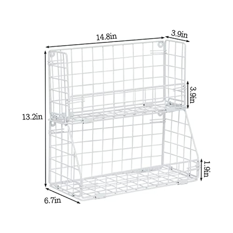 Jautokerdar 다용도 2단 와이어 바구니로 저장 공간을 최대화하세요: 주방, 식품 저장실 등을 위한 쌓을 수 있고 벽걸이형이며 세련된 정리함