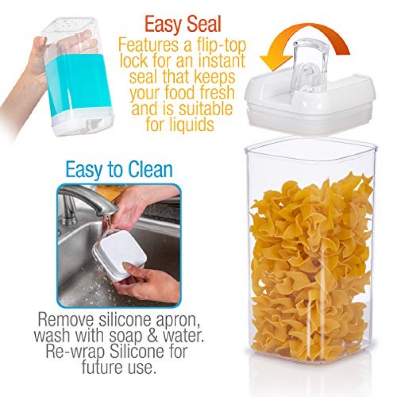 Alphx Innovations 밀폐형 식품 보관 용기 7개 세트 - 식품 저장실 정리함, BPA 프리 플라스틱 용기 및 건식 지우기 마커 및 라벨, 흰색