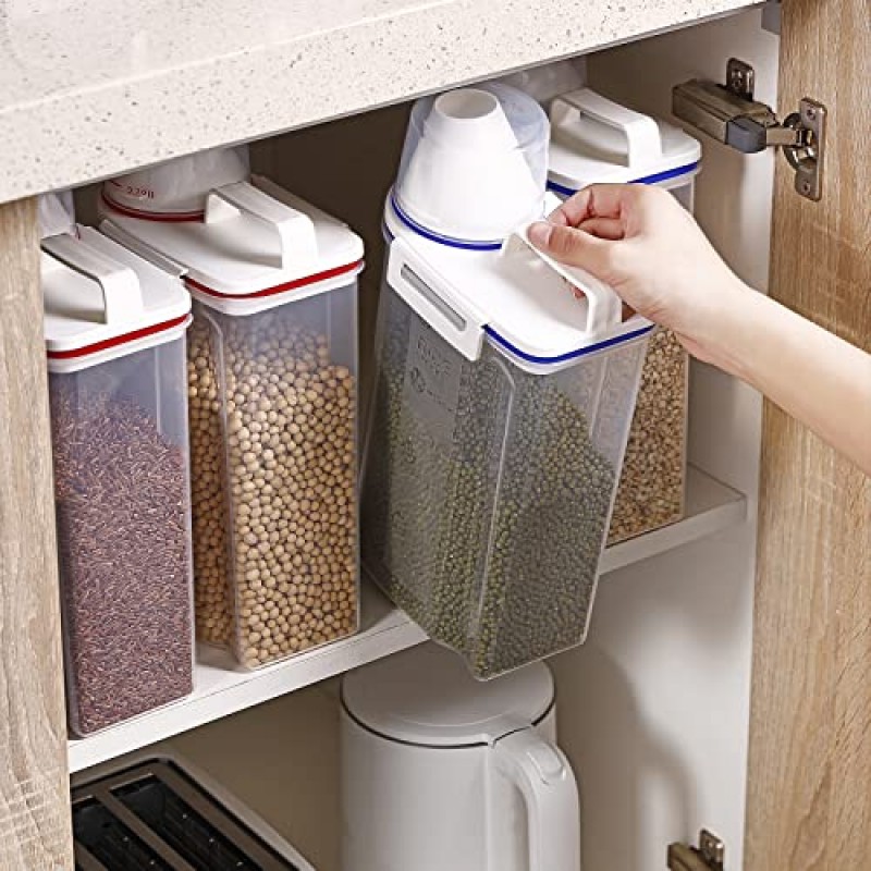 밀폐형 건조 식품 보관 용기, 2.5 ~ 5Lbs 시리얼 건조 식품 밀가루 통, 밀가루, 설탕, 곡물, 쌀 및 베이킹 공급 식료품 저장실 식품 저장용 BPA 프리 플라스틱(녹색)